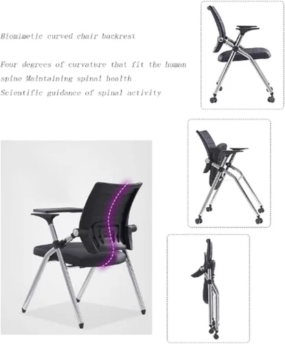 Miniatura 6 de Silla de oficina plegable con ruedas, sillas de entrenamiento para conferencias, sillas de oficina acolchadas portátiles. Respaldo hinchable