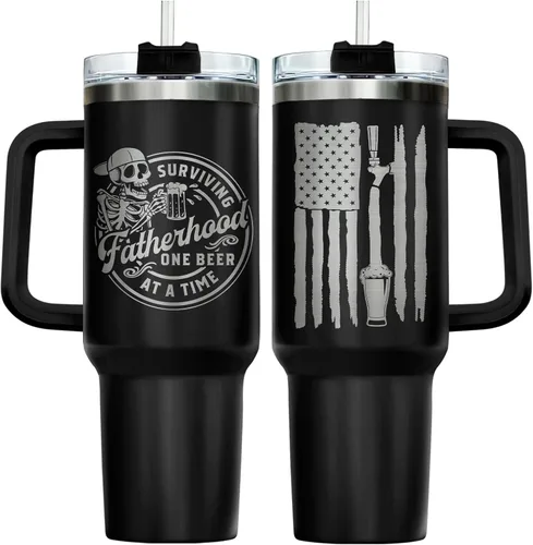 Miniatura 28 de 34HD Regalos de cumpleaños para el Día del Padre, de parte de su hija o hijo, taza de viaje aislada para 50 cumpleaños, clásico de 40 onzas con asa