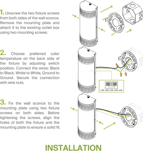Miniatura 9 de ASD Aplique de pared LED de 12 pulgadas para interiores, color negro mate, moderno, regulable, 15 W, 2700 K-5000 K, accesorios de iluminación