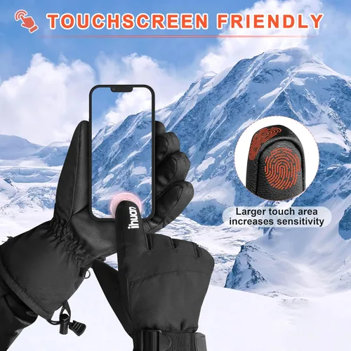 Miniatura 3 de ihuan Guantes de invierno impermeables a prueba de viento para hombre y mujer, guantes cálidos para clima frío, dedos con pantalla táctil