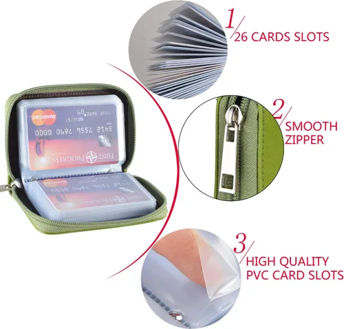 Miniatura 6 de Easyoulife billetera para tarjetas de crédito de cuero auténtico con espacio para 26 tarjetas