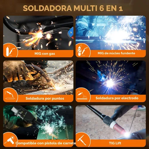 Miniatura 2 de FEMEROL Soldador MIG 250A, 6 en 1 Gas MIG/Núcleo de Flujo sin Gas/Electrodo/Elevación TIG/Soldadura por Puntos/Compatible con Pistola de Carrete