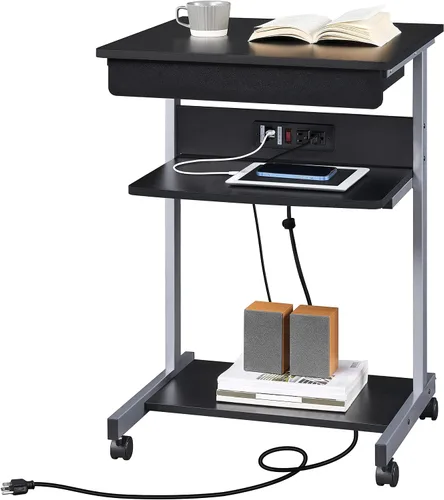 Miniatura 8 de Yaheetech Mesa para computadora portátil de 22 pulgadas, escritorio de oficina en casa con toma de corriente para espacios pequeños, estación