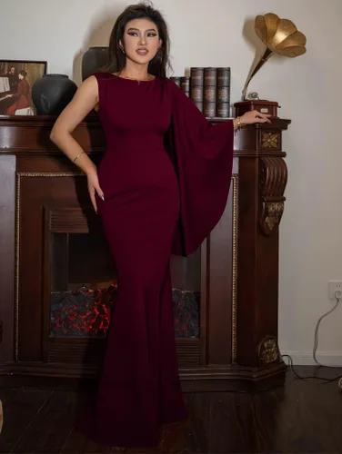 Miniatura 5 de YMDUCH Elegante vestido formal de sirena con abertura lateral y manga acampanada para mujer