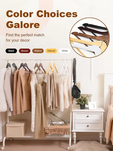 Miniatura 9 de HOUSE DAY - Paquete de 10 perchas de madera negra, percha de madera maciza con barra antideslizante para pantalones, percha de abrigo de madera Negro