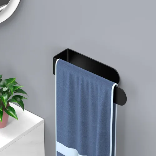 Miniatura 4 de HUFEEOH Toallero de mano – Barra de toalla de mano negra, barra de toalla de baño autoadhesiva de acero inoxidable, adhesivo para pared Negro