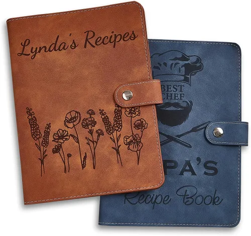Miniatura 8 de Libro de recetas de cuero hecho a mano, diario cuaderno con grabado personalizado del nombre, libros de cocina familiares personalizados