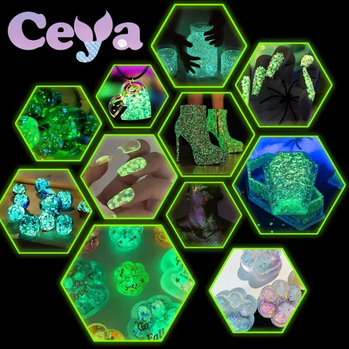 Miniatura 6 de Ceya Brillantina que brilla en la oscuridad, 3.3 onzas/3.35 oz, mezcla de purpurina blanca luminosa y gruesa, copos de polvo fino, lentejuelas
