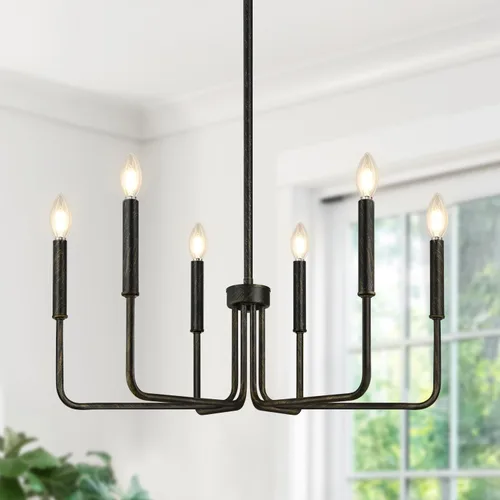 Lynnoland - Candelabros de 6 luces de granja para comedor, accesorios de iluminación colgantes, lámparas industriales modernas para dormitorio,