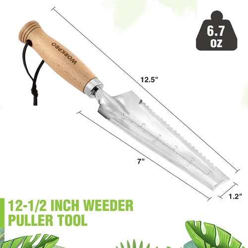 Miniatura 2 de WORKPRO Paleta de jardín con mango de madera, pala de mano estrecha de acero inoxidable, paleta de jardín plana multiusos para plantar, deshierbar