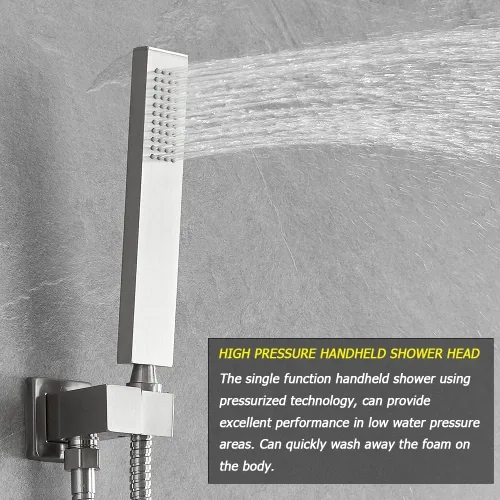 Miniatura 4 de Sistema de ducha de níquel cepillado para baño de 12 pulgadas, cabezal de ducha de lluvia, montaje en techo con juego combinado de ducha de mano