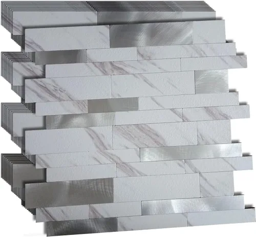 XUANINY 10 hojas de azulejos metálicos despegar y pegar para protector contra salpicaduras, autoadhesivos de aluminio 3D, adhesivos de pared,
