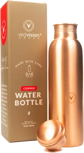 Miniatura 10 de Botella de Agua de Cobre - Botella de Agua de Cobre Puro de 32 Oz para Beber con Diseño de Acabado Martillado - A Prueba de Fugas, Apta para Viajes