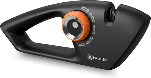 PAUDIN Afilador de cuchillos de precisión de 5 etapas, sistema de afilado manual ajustable para cuchillos y tijeras de cocina, para cuchillas rectas