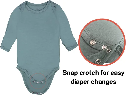 Miniatura 3 de GUISBY Unisex Baby Rayon of Bamboo Snap Bodysuits, Long Sleeve with Mittens Cuffs Bodysuit 2-Packs