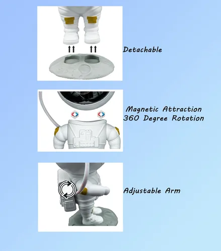 Miniatura 6 de Proyector astronauta de galaxia, proyector de estrellas de cielo nocturno de 360°, amigo espacial para decoración de habitación de bebé, control