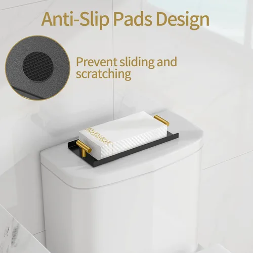 Miniatura 3 de STWWO Servilletero para baño, bandeja para toallas de invitados para baño, servilleteros negros con mango en T dorado, bandeja para toallas de mano