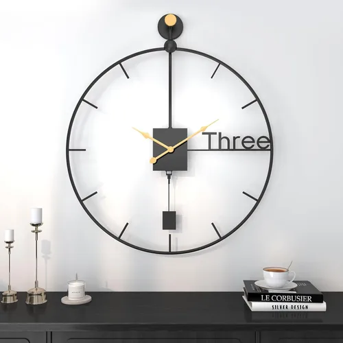 Miniatura 31 de Reloj de pared negro de 16 pulgadas decorativo, moderno reloj de metal para sala de estar, funciona con pilas, silencioso, sin tictac, números
