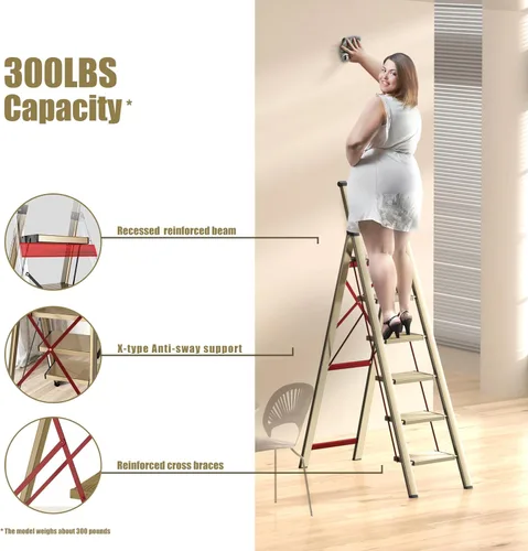 Miniatura 7 de SOLADDER Escalera de 6 escalones, taburete plegable con mango y pedal ancho antideslizante, escalera de escalera portátil de aluminio ligero