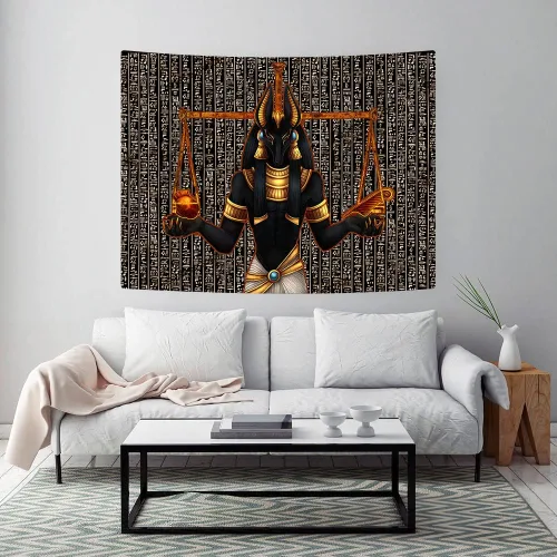 Miniatura 3 de Ine Ive Tapiz de estatua egipcia de Anubis, tapiz religioso mítico del antiguo Egipto, 40 x 30 pulgadas, jeroglíficos egipcios, decoración de pared