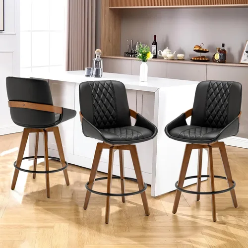 Miniatura 13 de Juego de 2 taburetes de bar, sillas de bar giratorias retro modernas de mediados de siglo de altura de mostrador, muebles con respaldo curvo