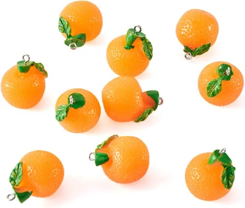 Miniatura 19 de Cheriswelry 10 dijes de fruta naranja, de resina, coral, lindos colgantes, adornos colgantes con lazo de hierro de 0.99 a 0.98 pulgadas, decoración