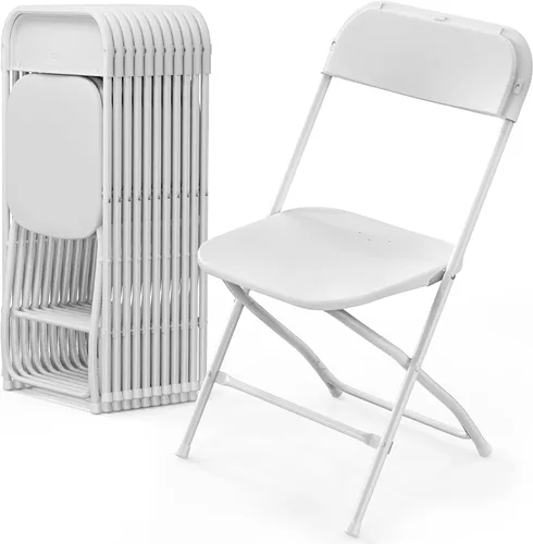 Miniatura 14 de VINGLI Paquete de 8 sillas plegables de plástico blanco, asiento comercial apilable portátil para interiores y exteriores, con marco de acero