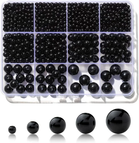 1200 piezas de cuentas negras, cuentas de acrílico tipo pony, cuentas redondas lisas de 4/6/8/10/12 mm para pulseras, cuentas espaciadoras de perla