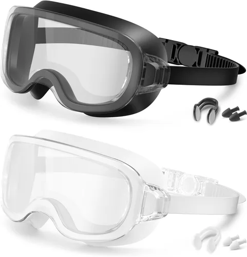 Miniatura 14 de Aegend Gafas de natación para adultos, paquete de 2 unidades, sin marco, 180°, visión amplia, antiniebla, UV, a la moda, para hombres y mujeres