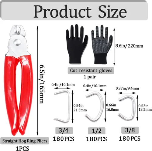 Miniatura 2 de 540 piezas de anillos de cerdo con kit de alicates rectos para anillos de cerdo 3/4", 1/2", 3/8" anillos de cerdo galvanizados para jaulas de Rojo