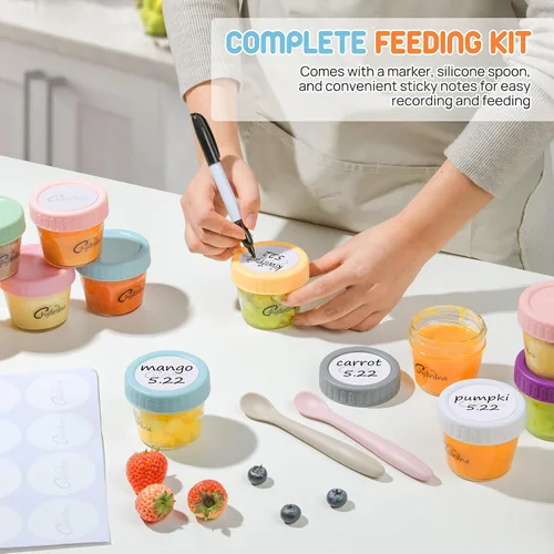 Miniatura 7 de Paquete de 24 recipientes de vidrio para almacenamiento de alimentos para bebés, tarros de comida para bebés a prueba de fugas de 4 onzas con tapas