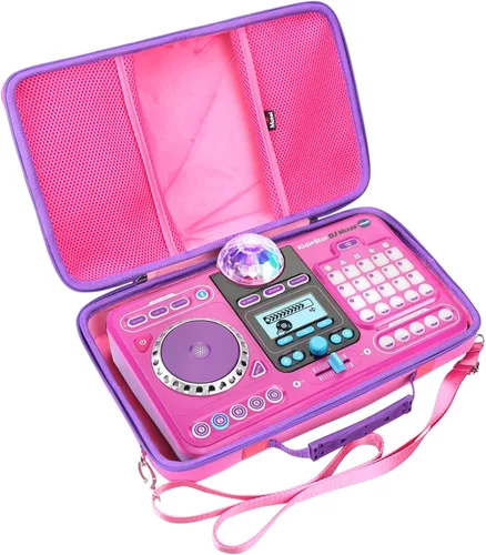 Mchoi Estuche rígido para mezclador VTech Kidi Star DJ/Kidi DJ Mix, pequeño mezclador de DJ con bolsillo de malla para cable, guía de usuario, Rosado