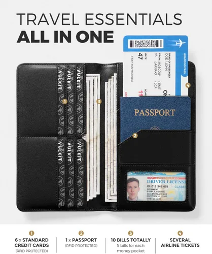 Miniatura 2 de VULKIT Billetera para pasaporte, con bloqueo RFID, cartera de viaje para hombres y mujeres