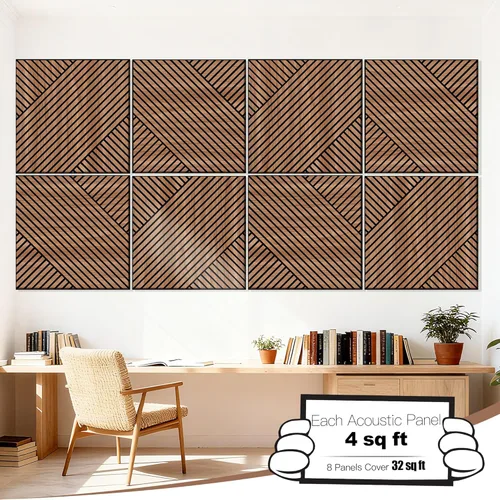 Miniatura 2 de Mollywell Paneles de pared acústicos artísticos, 23.6 x 23.6 pulgadas, paquete de 8 unidades, chapa de grano de madera de PVC, decoración de pared