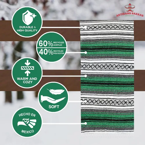 Miniatura 57 de Artisans Bazaar Poncho tradicional mexicano de Baja para hombres y mujeres, auténtico sarape de Gaban, manta de vaquero Pancho Jorongo