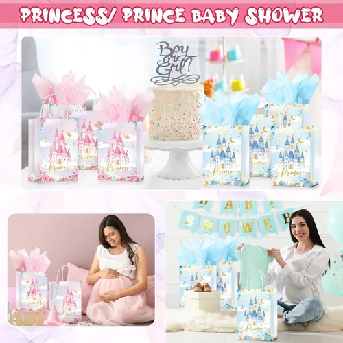 Miniatura 7 de Nezyo 16 bolsas de recuerdo de fiesta de princesa príncipe con asas y papel de seda, bolsas de regalo para cumpleaños, baby shower, regalos