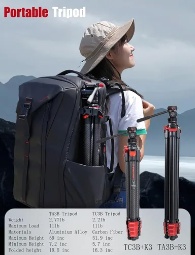 Miniatura 5 de IFOOTAGE Gazelle TA3B+Komodo K3 trípode de aluminio para cámara con cabezal fluido, trípode de viaje portátil, para fotografía profesional, creación