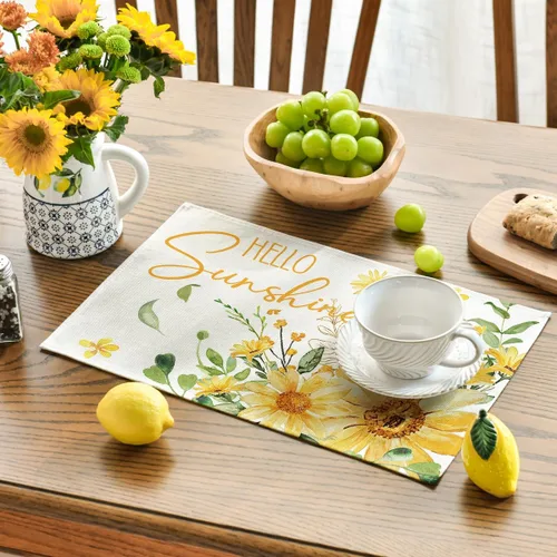 Miniatura 3 de Artoid Mode Hello Sunshine - Juego de 4 manteles individuales de verano con girasol, 12 x 18 pulgadas, para decoración de fiestas, cocina, comedor