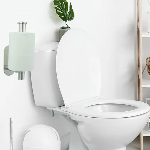 Miniatura 4 de Soporte autoadhesivo de acero inoxidable para papel higiénico, sin taladrar, adecuado para baño, cocina, RV (níquel cepillado)