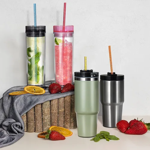 Miniatura 4 de Paquete de 12 popotes de plástico reutilizables con purpurina, 11 pulgadas, transparente, sin BPA, irrompible, con cepillo de limpieza