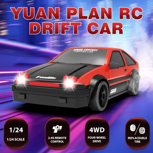 Miniatura 2 de RC Drift Car, 1:24 Coches de Control Remoto 2.4GHz 4WD Coches de Deriva RC de Alta Velocidad con Luz LED Neumáticos de Deriva Neumáticos de Carrera