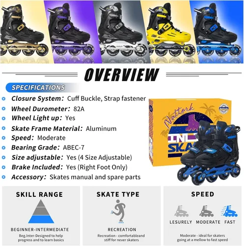 Miniatura 6 de MammyGol Patines en línea para niños y niñas jóvenes, patines ajustables de 4 tallas con ruedas intermitentes de PU, patines en línea agresivos