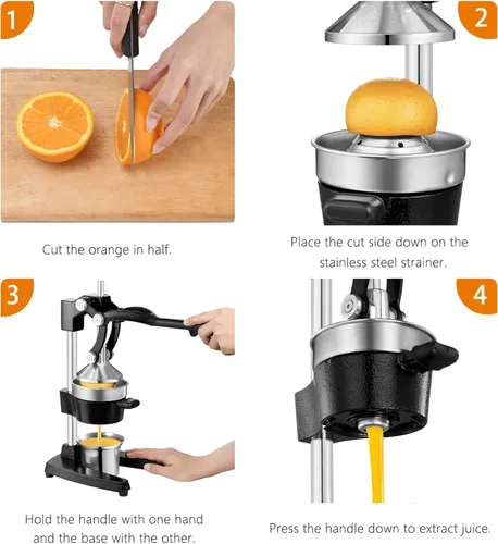 Miniatura 6 de TONGCHANT Exprimidor de Hierro Fundido Prensa Manual para Limón Granada Lima Frutas Cítricas con Taza de Acero Inoxidable, Prensa Exprimidora Manual