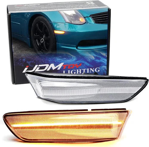 Miniatura 12 de iJDMTOY Kit de montaje de luz de marcador lateral de guardabarros delanteros LED ámbar ahumado oscuro compatible con Infiniti G35 Coupe 2003-2007