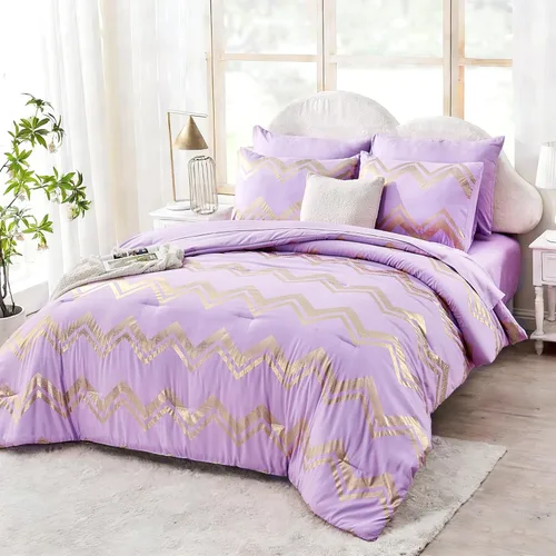 Miniatura 11 de Juego de ropa de cama para niñas, edredón rosa dorado para cama tamaño queen, 7 piezas, juego de ropa de cama dorado con purpurina en lámina