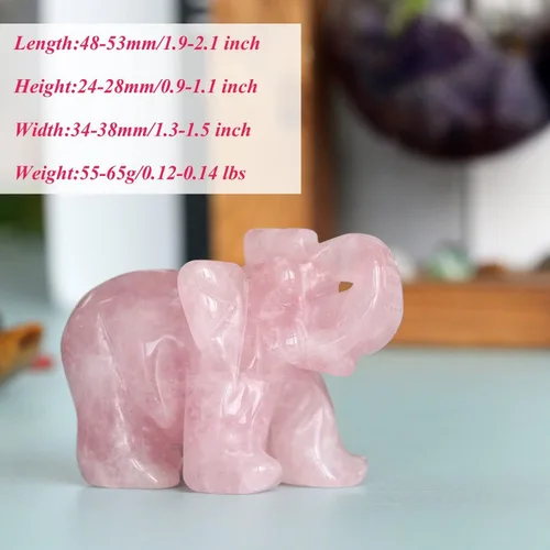 Miniatura 6 de YATOJUZI - Figura de elefante de cuarzo rosa de 5 cm decorativa, cristal curativo rosa, lindo, natural, tallado a mano, pulido, estatua de gema