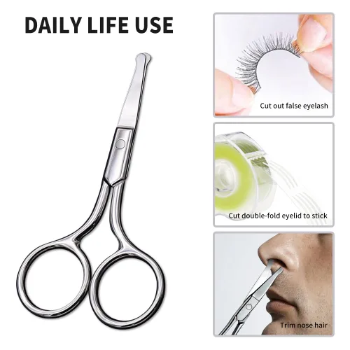 Miniatura 6 de AsonTao Tijeras pequeñas con diseño de punta redonda – Aseo profesional para el cabello, pestañas, nariz, corte de cejas, bigote – no dañará