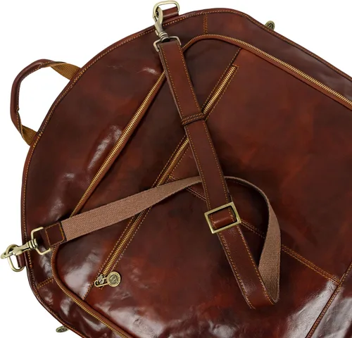 Miniatura 4 de Time Resistance Bolsa de ropa de cuero Traje Duffel Slim Maleta de mano Vestido Bolsa de protección Marrón