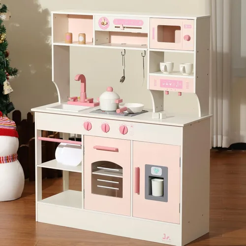 SainSmart Jr. Cocina de Juguete para Niños, Juego de Cocina de Madera con Luces y Sonidos, Máquina de Hielo, Horno y Fregadero, Juguete de Cocina de