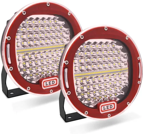 Barra de luz LED redonda Safego de 7 pulgadas, redonda, color rojo, 2 unidades, 300 W, 30000 Lm, impermeable, haz puntual LED, luz de trabajo, luces
